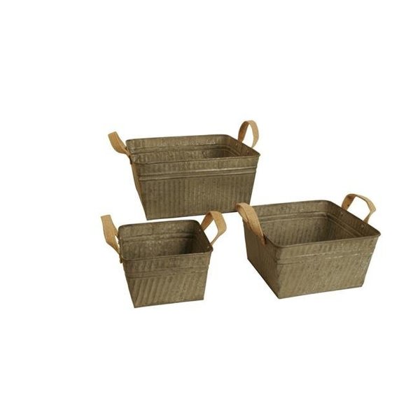 Lawnitator 8668-S3-SQ Square Rustic Galvanized Metal Container With Burlap Handles LA31275